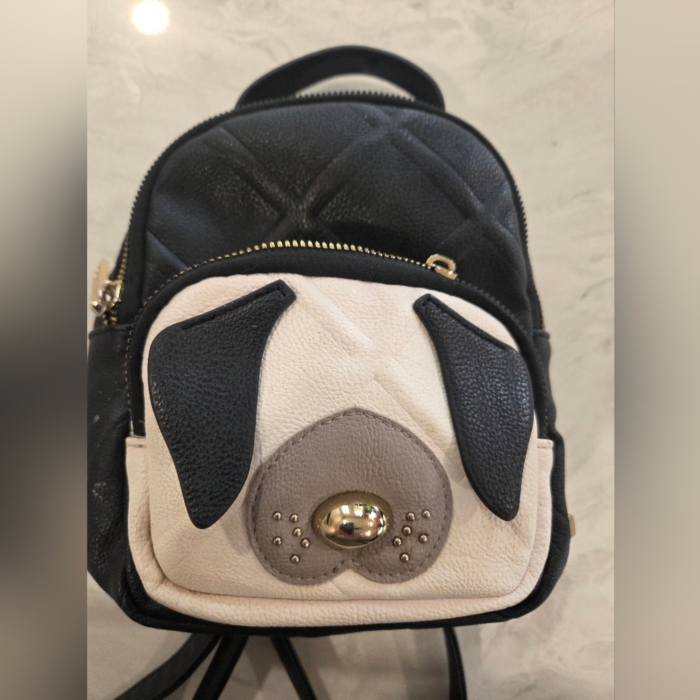 Betsey Johnson Black, Cream & Gray Pug Face Mini Backpack